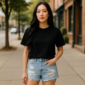 Forum Jeanswear Button Fly Distressed Light Blue Denim Shorts | 42 US 12 Boho
